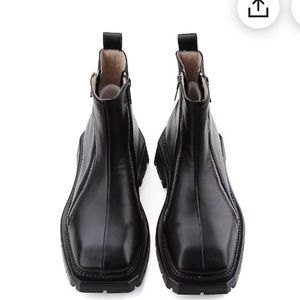 Square toe ankle boots high fashion platform shoes chunk, zipper black